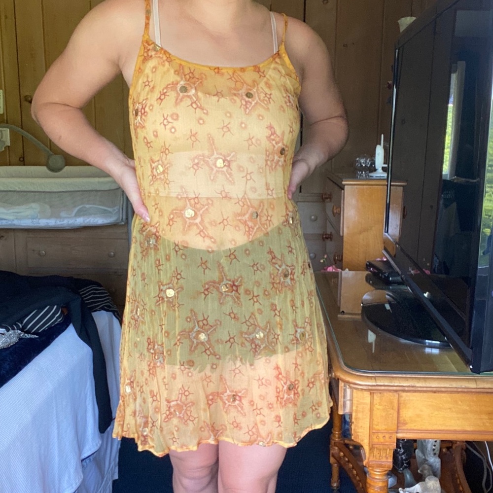 Vintage Nougat London Yellow Orange Metallic Dress